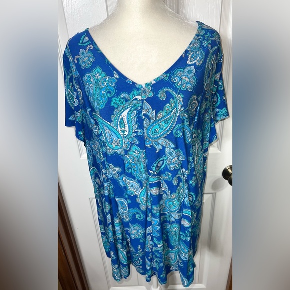 Roz & Ali Tops - (READ) Roz & Ali Paisley Blouse Top Blue Boho Short Sleeve Lightweight Size L